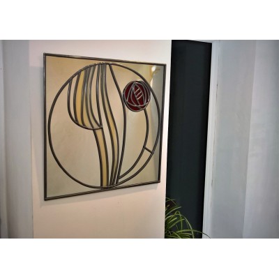 Mackintosh style uk Art Deco stained glass effect mirror square Rose 30x30cm   253767939319